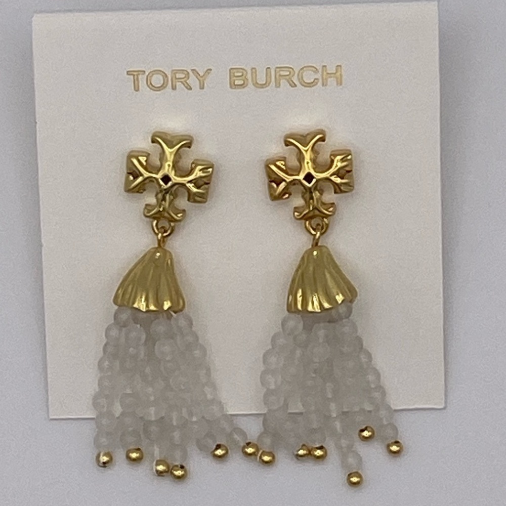 Tory Burch Roxanne logo with beaded strands. New